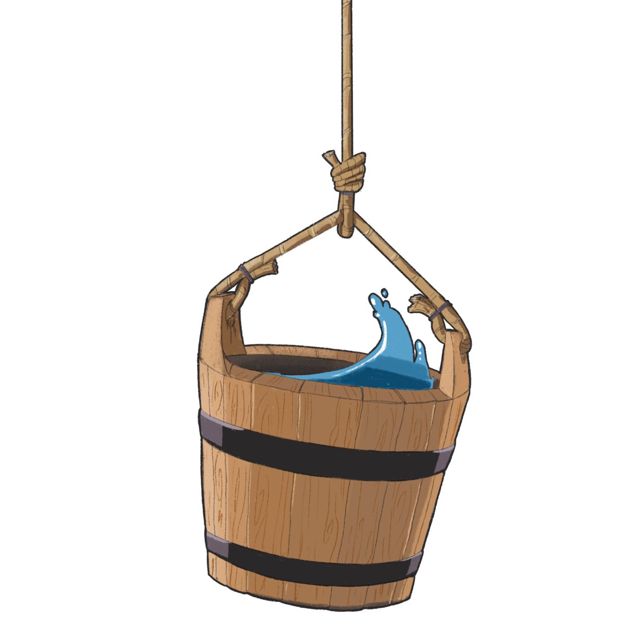 a bucket of water being lowered down