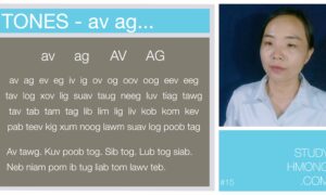 A vocabulary lesson slide with syllable examples and a portrait of a woman in a white shirt on the right side.
